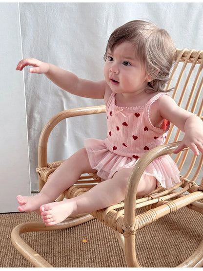 0-24M Baumwolle Baby Mädchen Strampler Herz Druck Nette Prinzessin Body Sommer Neugeborenen Kind Baby Kleidung Kurzarm outfit