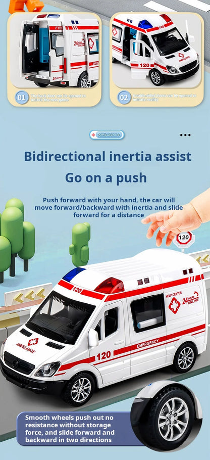 1:32 Mini Alloy Car Diecast Ambulance Fire-Truck Policecar Model Sound And Light Vehicle Simulation Collection Gifts Toys Boys.