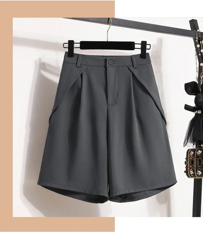 Women's A-Line High Waisted Wide Leg Short Pants Plus Size Casual Suit Shorts Summer 2025 Oversized Loose Five Quarter Pants.