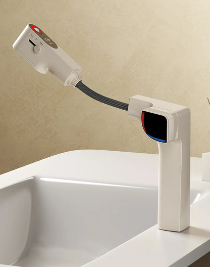 VGX Purified Bathroom Faucets Pull Out Water Filter Tap White Basin Mixer Sink Faucet Gourmet LED Display Brass Tapware Crane