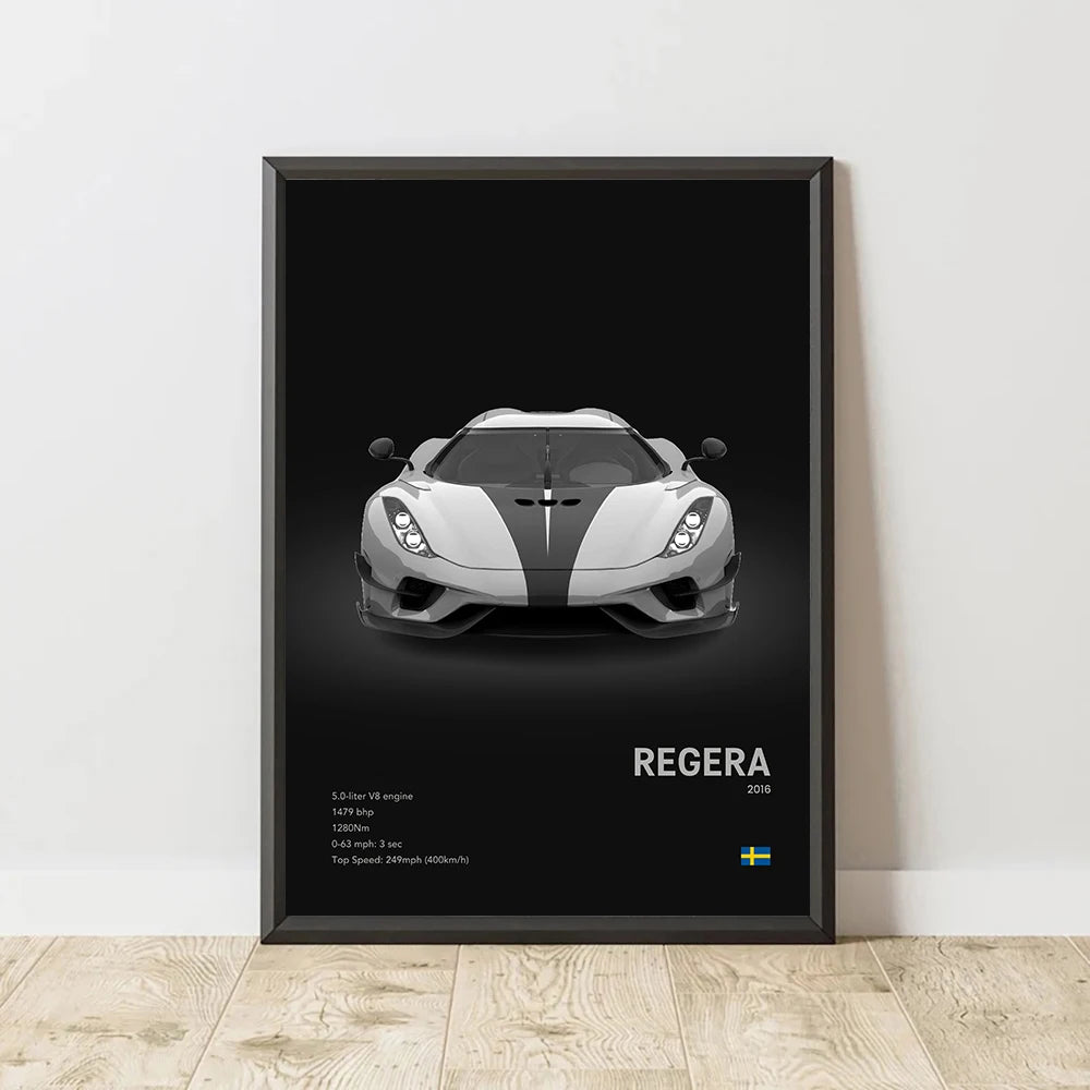Famous Cars JESKO Canvas Wall Art Print Poster AGERA RS Decorative Mural Modern Home Decor Birthday Gift Unframed.