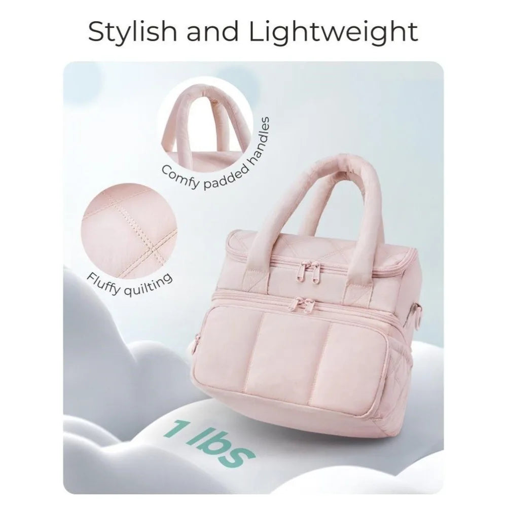2025 New High Quality Double Deck Cooler Lunch Bag Leakproof Insulated Lunch Box Reusable Durable Puffer Tote for Work School.