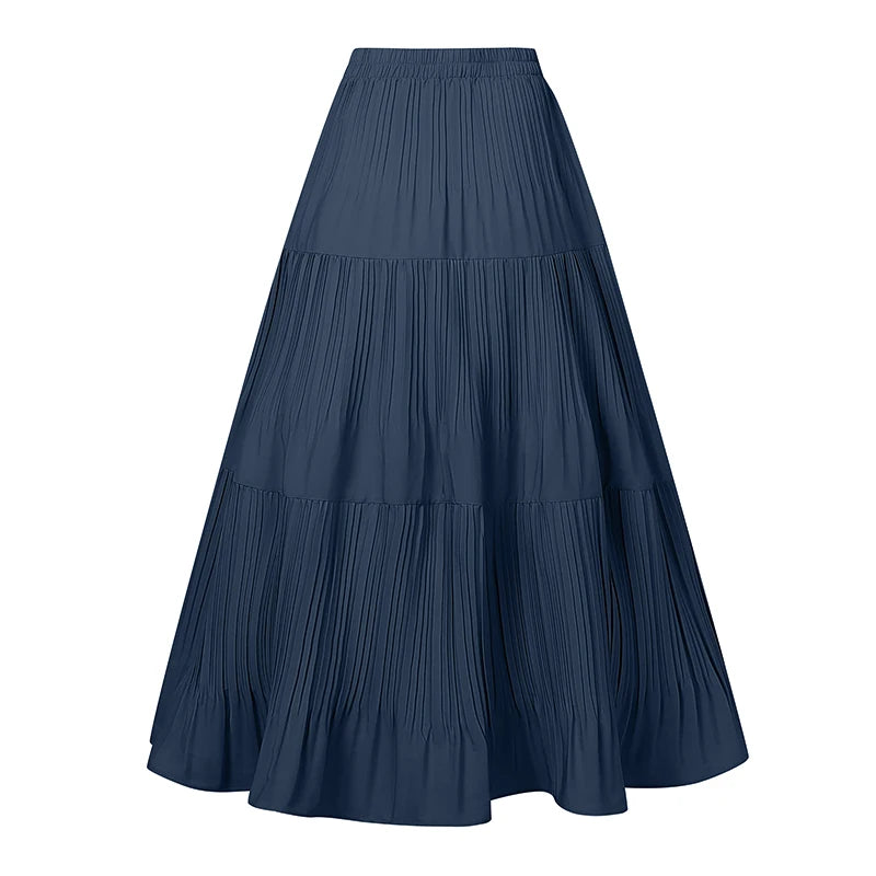 2025 ZANZEA Oversized Summer Maxi Skirts Women Elastic Waist Pleated Long Skirt Casual Solid Color High Waist Ruffled Skirts.