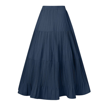 2025 ZANZEA Oversized Summer Maxi Skirts Women Elastic Waist Pleated Long Skirt Casual Solid Color High Waist Ruffled Skirts.