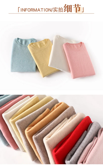 Herbst und Winter Kaschmirpullover Damen Rundhalspullover lässig gestrickt Top Damen kurze Unterwolle Mode 18 Farben