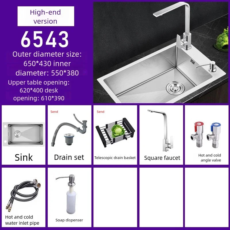 Stainless Steel Kitchen Sink Transversal Side Holes Large Size Single Slot Household Cafeteria Dish and Wash Vegetable Basin