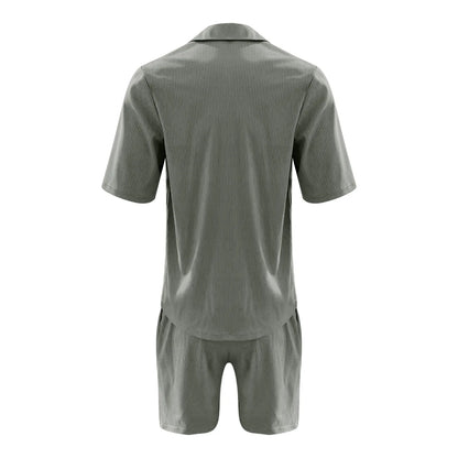 Men Sets Summer Casual Short-sleeved Shirt Shorts Fashion Striped Suit Male Two-piece Set Tracksuit Ropa Para Hombre.