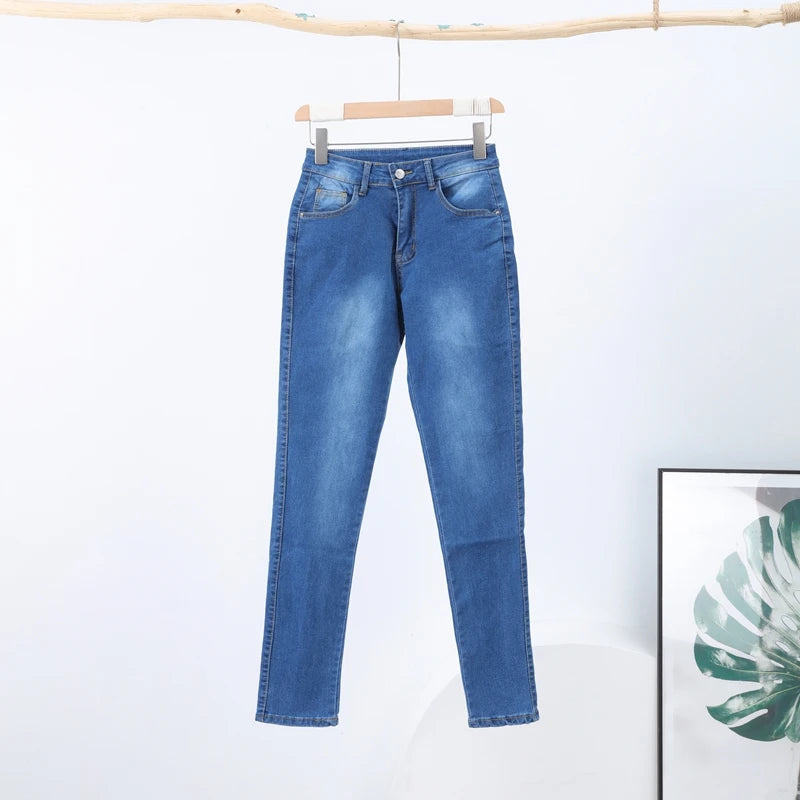 Slim High-waist Jeans Women's Sexy Skinny Pencil Pants Washed Denim Long Trousers 2025 Autumn New Ladies Zipper Streetwear.