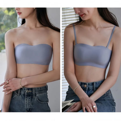 2Pcs/Set Strapless Bras For Women Push Up Bra Non-wire Bra Glossy Brassiere Seamless Underwear 1/2 Cup Padded Sexy Lingerie.