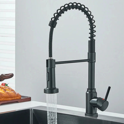 Spring Pull Down Kitchen Faucets Stream Spray Head Hot Cold Water Tap Stainless steel Rotation Kitchen Mixer Tap Crane