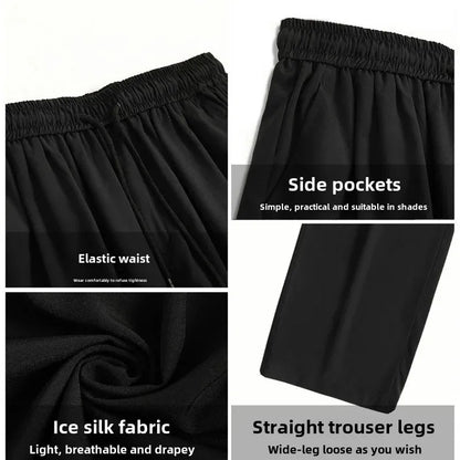 Herren-Freizeithose mit lockerer Passform, ultradünn, vielseitig, gerades Bein, sportlich, drapiert, Eisseidenhose, Sommer, leicht
