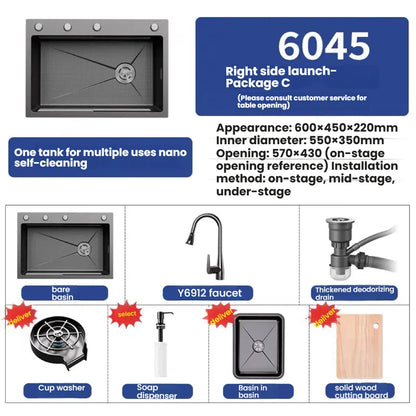 Kitchen Sink Stainless Steel Rice Grain Pattern Multifunctional Wear and Stain Resistant Large Single Slot Wash Dish Basin