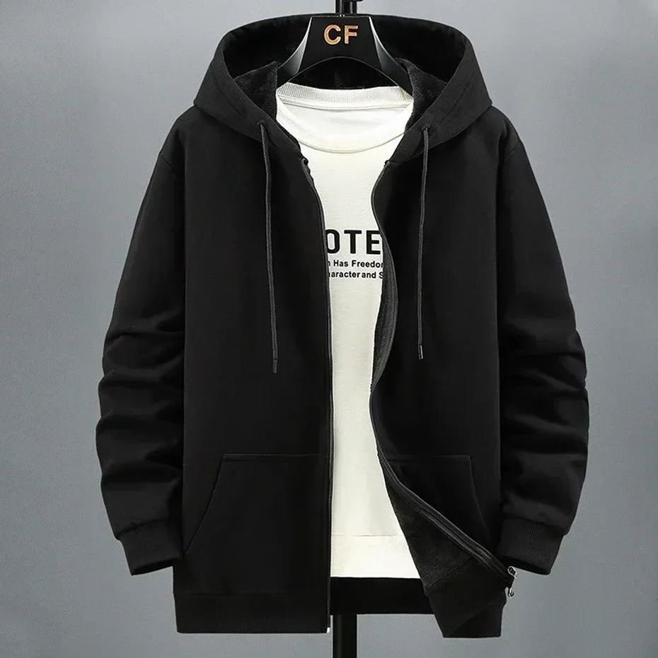 Big Size Hoodie Men Hood Long Sleeve Sweatshirt Male Zip-up Loose Cotton Fleece-lined Casual Top Zipper Large Fat Plus 10XL 12XL