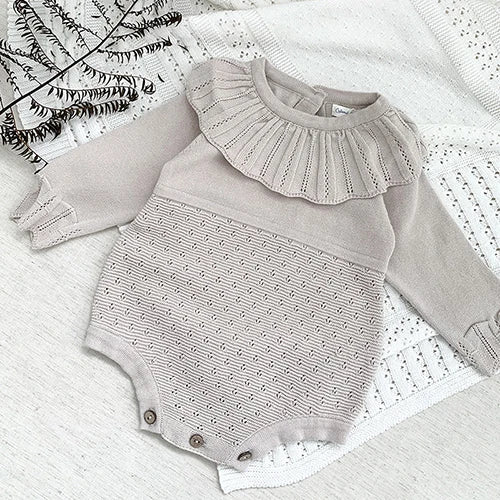 Feste Strick Baumwolle Langarm Einem stück Outfit Kleinkind Baby Jungen Mädchen Romper Frühling Herbst Neugeborenen Baby Mädchen Overall