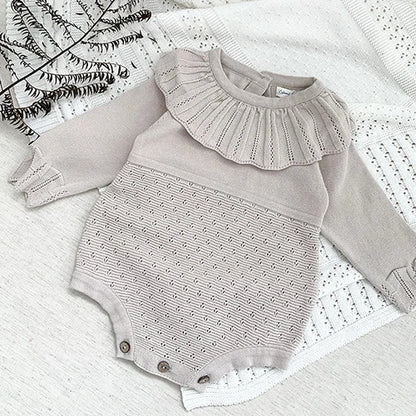 Feste Strick Baumwolle Langarm Einem stück Outfit Kleinkind Baby Jungen Mädchen Romper Frühling Herbst Neugeborenen Baby Mädchen Overall