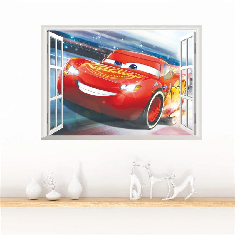 3d Macqueen Cars Broken Hole Wall Sticker For Kids Bedroom Home Decoration Cartoon Anime Mural Art Pvc Movie Poster Boys Decals.