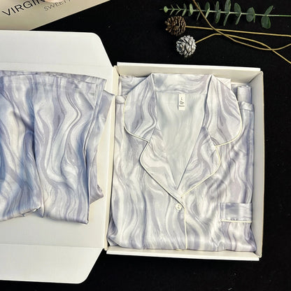 2023 frühling Herbst Neue Eis Seide 2 Stück Pyjamas für Frauen Mode Strickjacke frauen Pyjamas Süße Druck Loungewear Frauen set