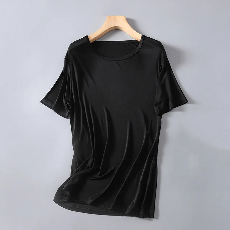 Men's Spring Summer Thin 100% Natural Silk T-shirt Male Elastic Casual Breathable Summer Silk Shirt Tops TB1167.