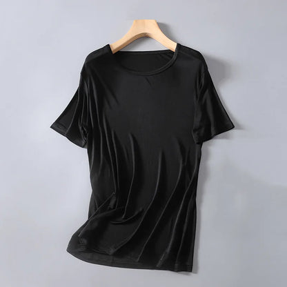 Men's Spring Summer Thin 100% Natural Silk T-shirt Male Elastic Casual Breathable Summer Silk Shirt Tops TB1167.