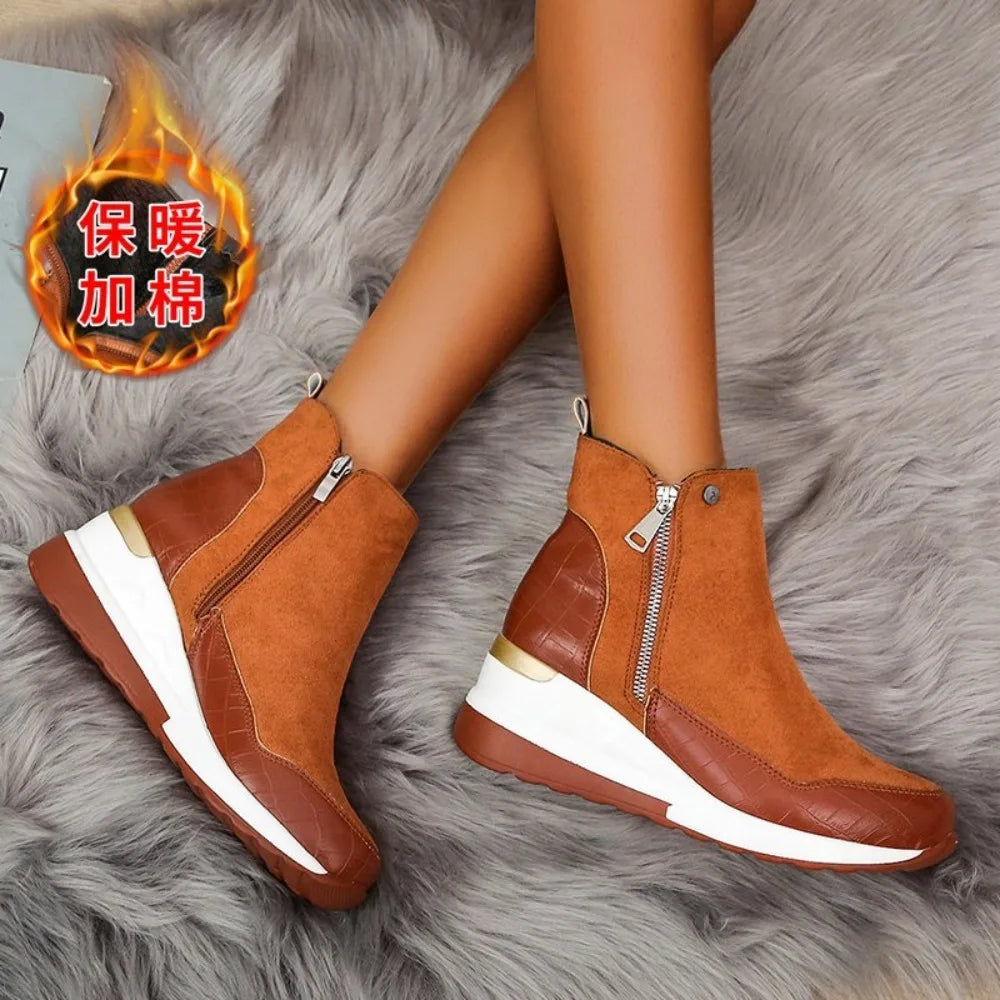 New Women Winter Boots Chunky Sneakers Ankle Boots Woman Zipper Buckle Thick Sole Platform High Top Female Booties.