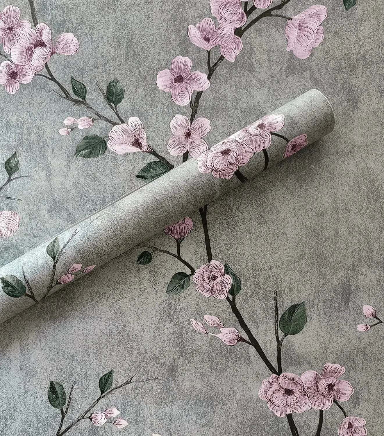 Vintage Floral Grün Grau Peel And Stick Tapete Blume Selbstklebende Tapete Schlafzimmer Dekor Möbel Renovieren Wandaufkleber