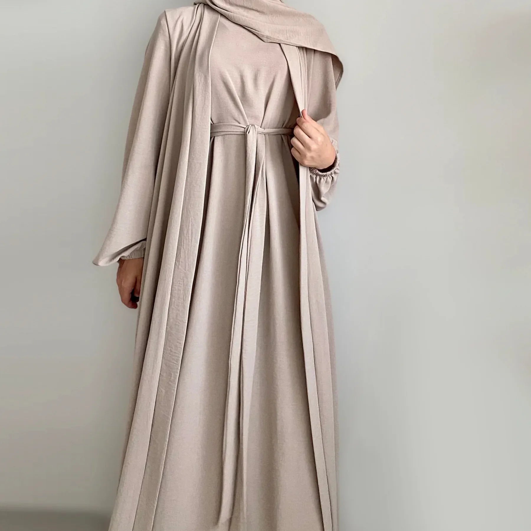 Muslim Woman Abaya 2 Piece Set Abayas Kimono with Sleeveless Hijab Dress Sets Islamic Matching Outfit Dubai Turkey Ramadan Eid.