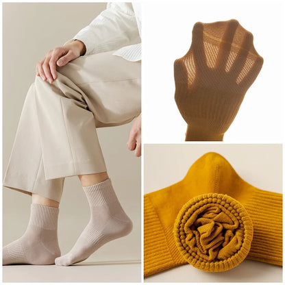 5/10 Pair Men's  Cotton Socks High Quality Breathable Mesh Socks Durable Solid Color Casual Socks Fashion Dress Socks Man.