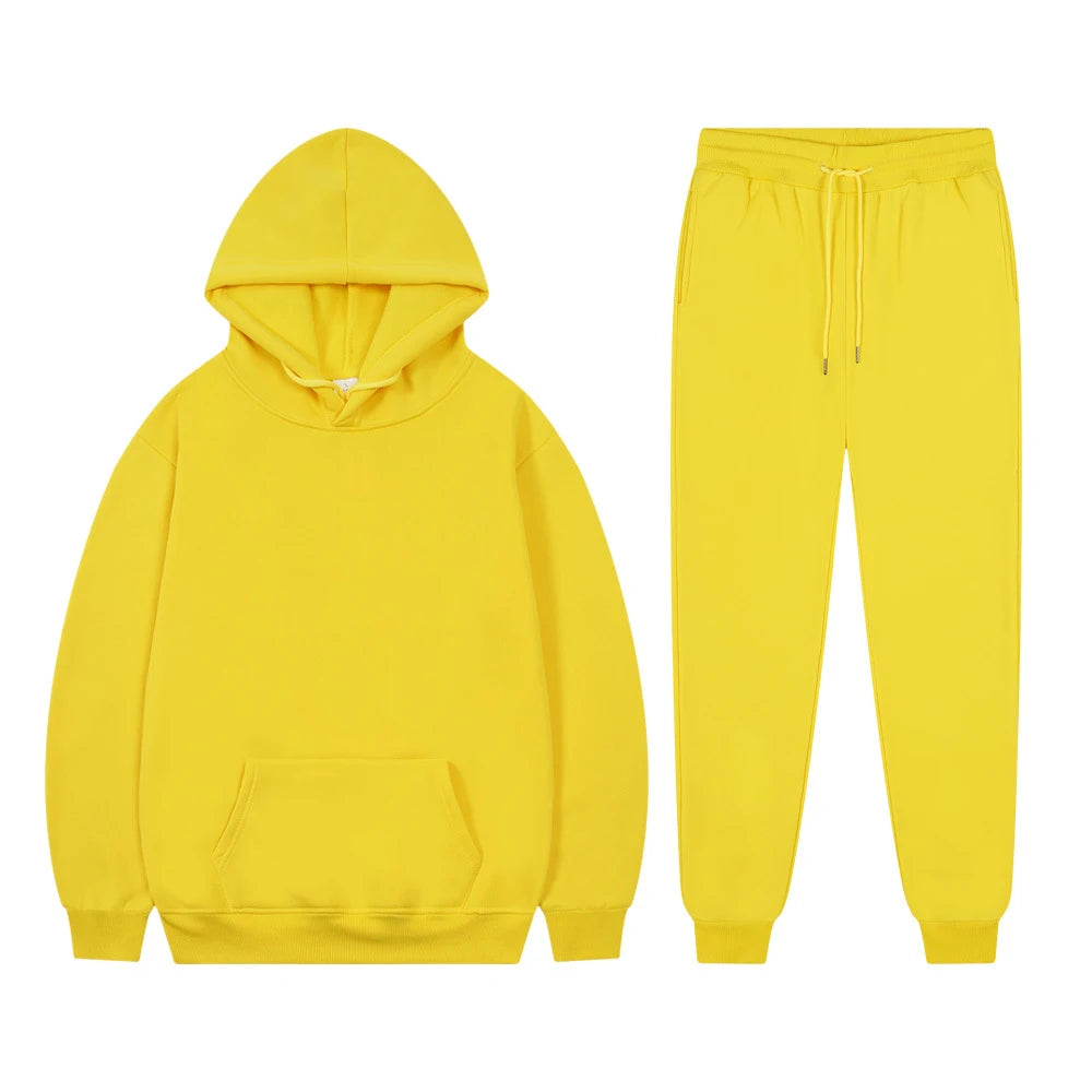 Men's Casual Tracksuit Autumn Fleece Warm Sweatshirts Sweatpants Suit Daily Sports Hooded Sweatshirts + Jogger Pants 2-piece Set.