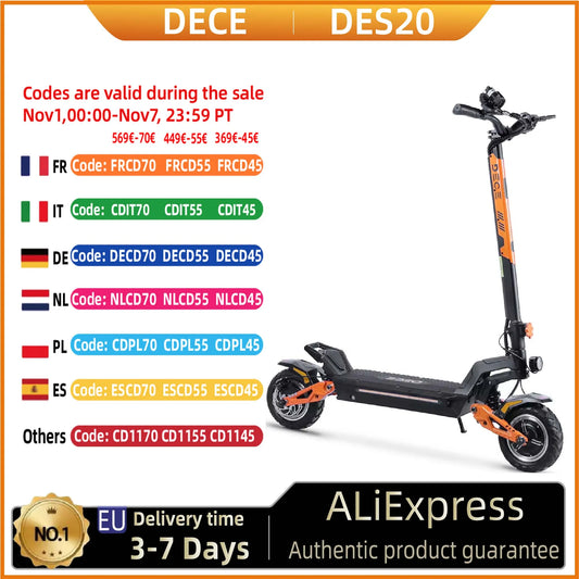 DECE DES20 Adult Electric Scooter 1200W Motor E-Scooter 48V13AH Battery 10 Inch Tire City Escooter.