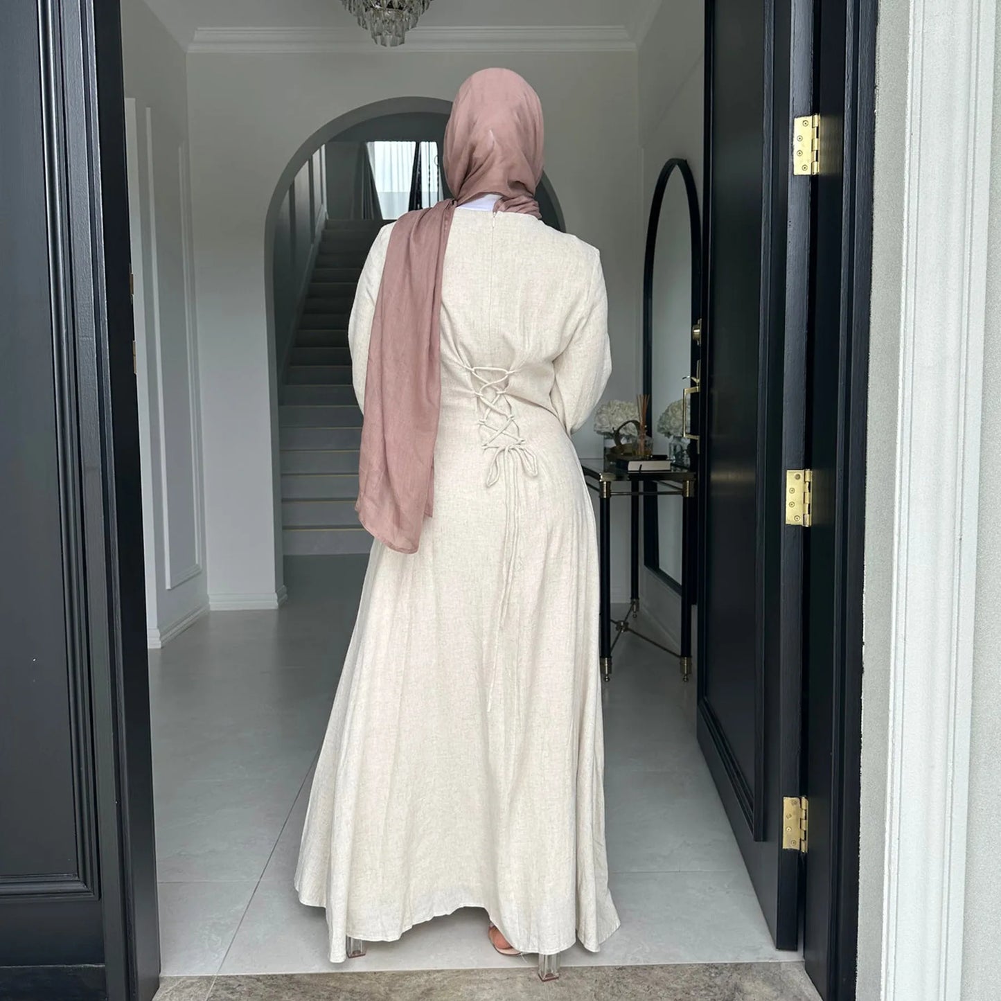 2025 Summer Arabic Muslim Women Modest Dress Eid Dubai Plain Abaya Islam Party Outfit Elegant Holiday Dresses Turkey Kaftan Robe.