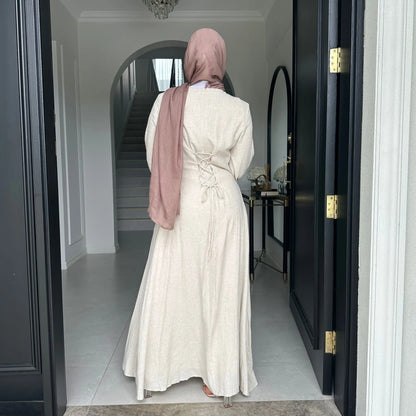 2025 Summer Arabic Muslim Women Modest Dress Eid Dubai Plain Abaya Islam Party Outfit Elegant Holiday Dresses Turkey Kaftan Robe.