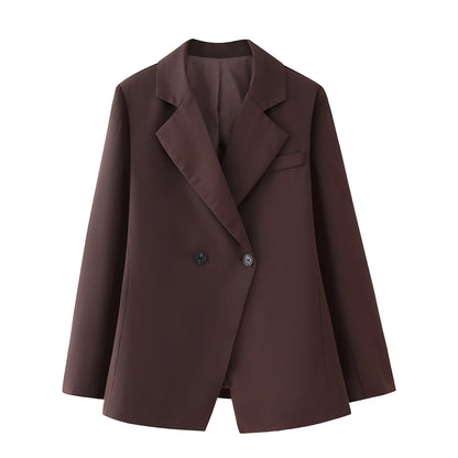 TRAFZA Frauen Elegante Feste Revers Zwei Tasten Anzug Jacke Mode Lange Hülse Dünne Kurze Mäntel 2024 Neue Casual Büro Dame Blazer