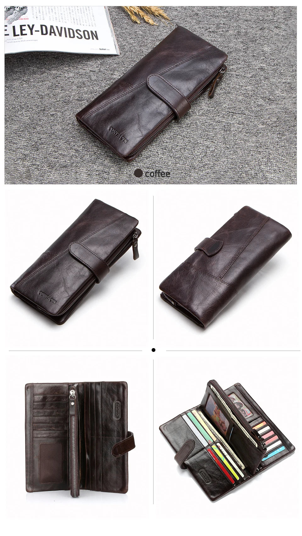 Contact's New Genuine Leather Wallet Fashion Coin Purse For Ladies Women Long Clutch Wallets With Cell Phone Bags Card Holder.