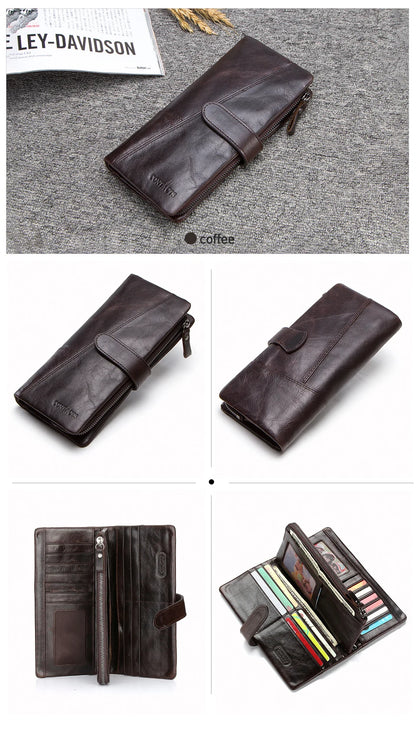 Contact's New Genuine Leather Wallet Fashion Coin Purse For Ladies Women Long Clutch Wallets With Cell Phone Bags Card Holder.