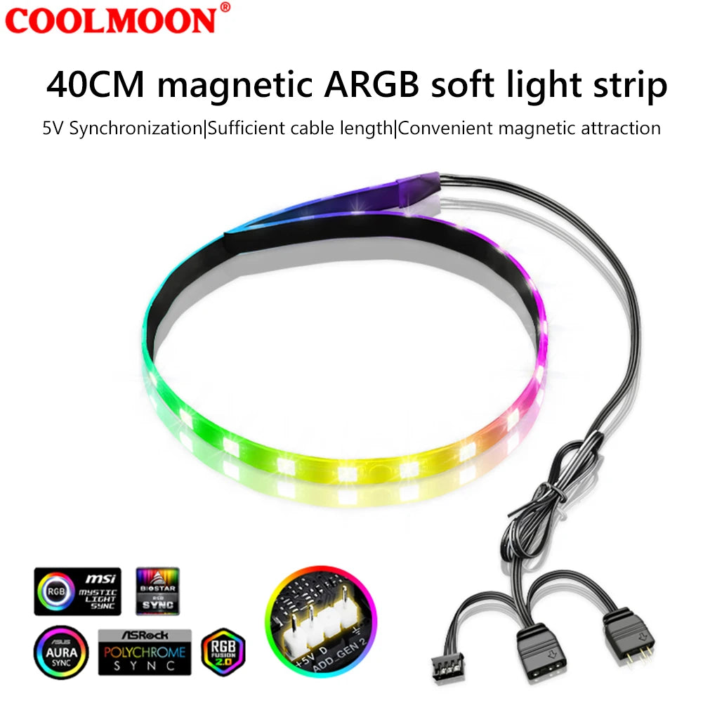 COOLMOON ARGB LED Strip Light 5V 3Pin/Small 4Pin Diamond Magnetic Colorful Atmosphere DIY Lamp Bar for PC Computer Case Chassis
