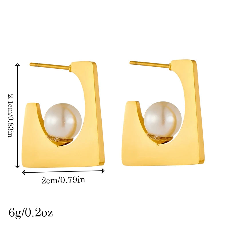 DIEYURO 316L Stainless Steel Love Pearl Round Square Fan Shaped Irregular Design Earrings Women New Trend Ear Jewelry Gift Party.