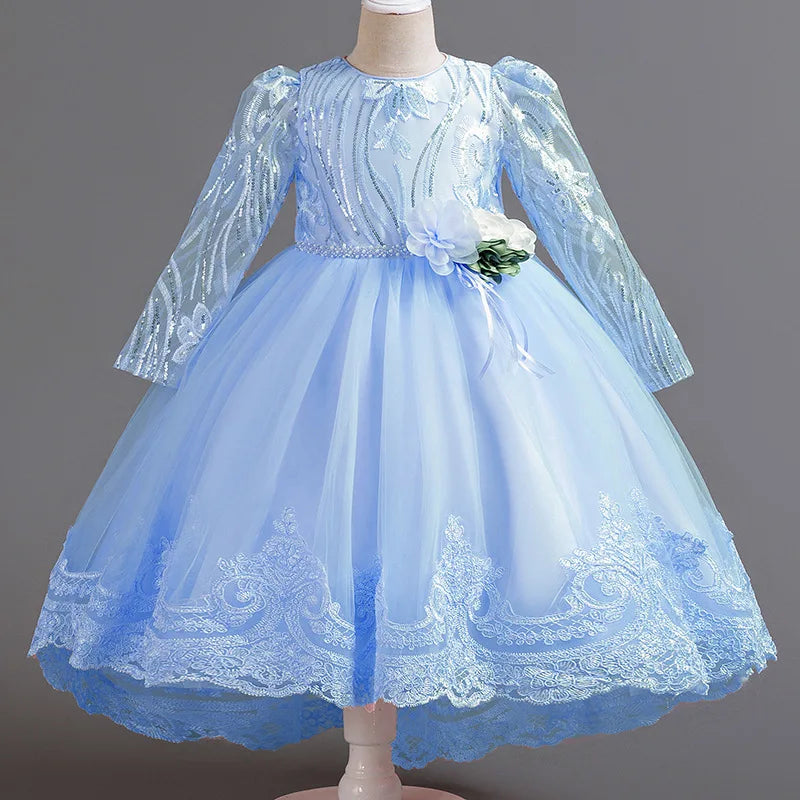 Blumen mädchen Hochzeits kleid lang ärmel ige Spitze Kleid elegante Mädchen Kunst Leistung Prinzessin Kleid Mädchen Karneval Kleidung