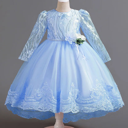 Blumen mädchen Hochzeits kleid lang ärmel ige Spitze Kleid elegante Mädchen Kunst Leistung Prinzessin Kleid Mädchen Karneval Kleidung