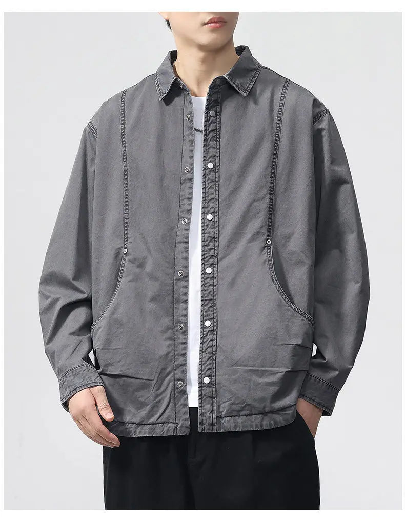 Autumn Fashion Vintage Shirt Style Jacket Men Streetwear Loose Casual Plus Size Washed Cotton Cargo Jacket Man Coat Outerwear.