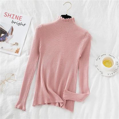 2026 weibliche Dünne Koreanische Strickwaren Tops Herbst Winter Pullover Frauen Hohl-out Pullover Langarm Rollkragenpullover.