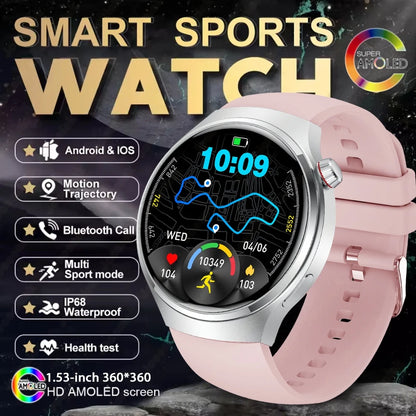 2025 New Watch 4 GT Series Smart Watch Men AMOLED Screen Heart Rate Health Monitoring Bluetooth Call Business Smartwatch Man