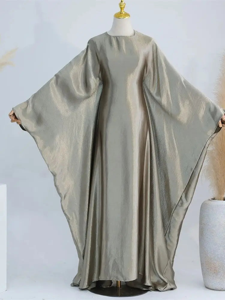 Batwing Satin Shimmer Abaya Damen Dubai Luxury Islam Muslim Kaftan Dress Women Kebaya Vestidos Djellaba Robe Femme Musulmane