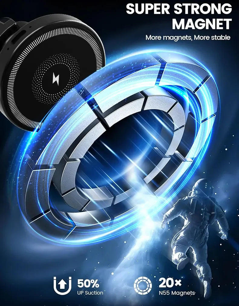 Magnetic Wireless Charger 360 Rotation Air Vent Phone Holder Stand For Magsafe iPhone 16 15 14 13 12 Pro Max Fast Charging Mount.