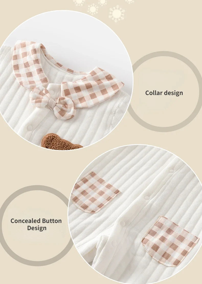 Neugeborenen Baby Overall Kleidung Winter Verdickt Strampler Jungen Mädchen Nette Stickerei Bär Body Herbst Kleidung 0-1-3-6M.