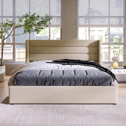 KOMHTOM Stauraumbett Polsterbett Hydraulisch 140x200cm Beige Leinen