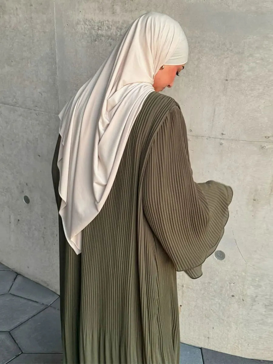 Siskakia Ramadan-Muslim Solid Wrinkle Dresses For Women's Dubai  Moroccan Petal Sleeve Abayas O-Neck Elegant Kebaya 2024.