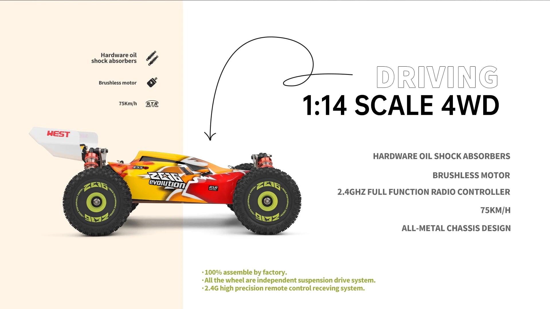 WLtoys 144010 144001 75KM/H 2.4G RC Car Brushless 4WD Electric High Speed Off-Road Remote Control Drift Toys for Children Racing.