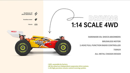 WLtoys 144010 144001 75KM/H 2.4G RC Car Brushless 4WD Electric High Speed Off-Road Remote Control Drift Toys for Children Racing.