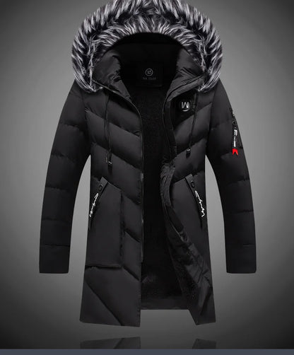 Male Solid Cotton Outwear Coats Men's Thick Fleece Winter Jacket Fashion Fur Hooded Warm Cooton Parka Windbreaker Plus Size 6XL.