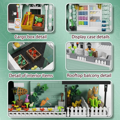 HUIQIBAO Toys MOC City Corner Coffee Shop Architecture Style Street View Micro Building Blocks for Children Construction Bricks.
